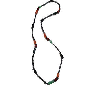 Vintage Avon 1990 Smokey Embers Beaded Necklace Black Orange Green Red Acrylic